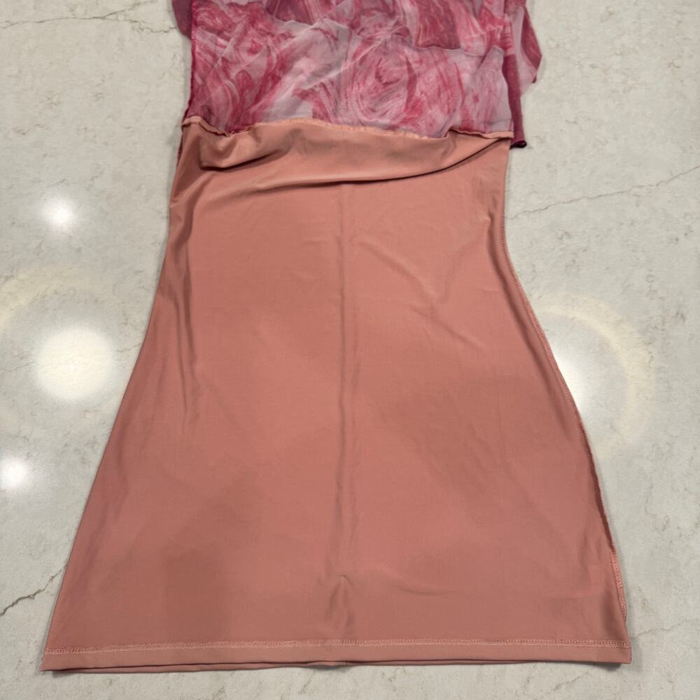 Y2K Barbiecore Mesh Mini Dress Pink Sheer Slip Ruffle Festival Coquette Small - Picture 8 of 16